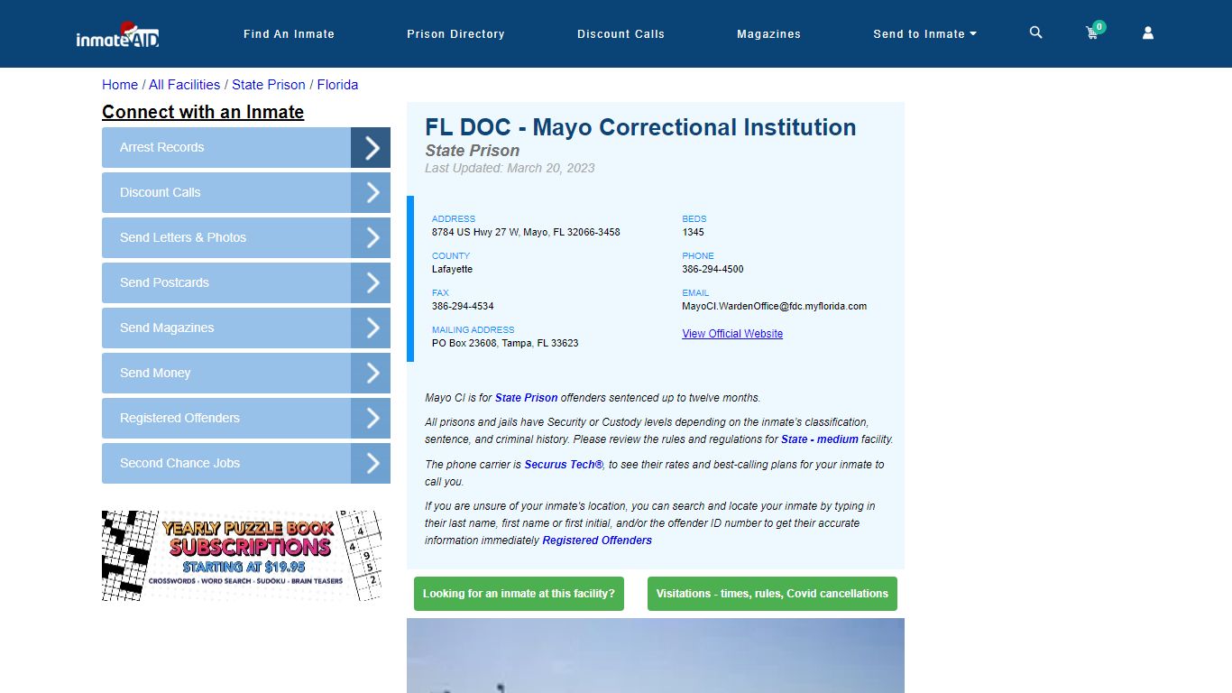 FL DOC - Mayo Correctional Institution - InmateAid