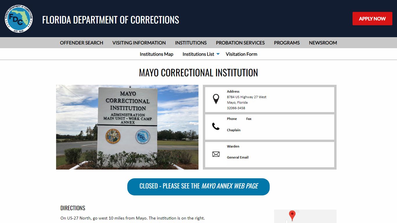 Mayo Correctional Institution -- Florida Department of Corrections