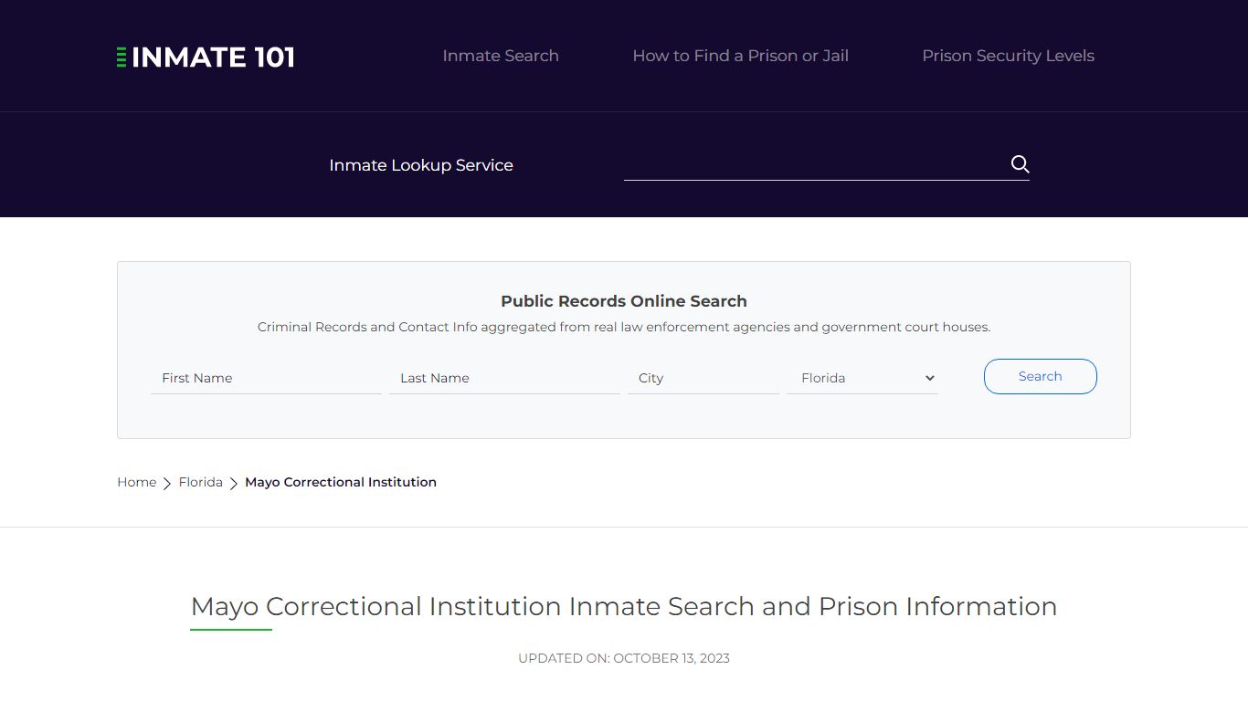 Mayo Correctional Institution Inmate Search, Visitation, Phone no ...